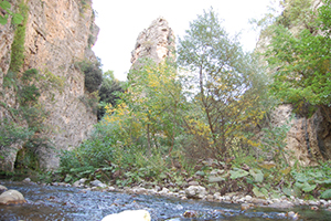 Pareti di roccia calcarea intorno al fiume Melandro
